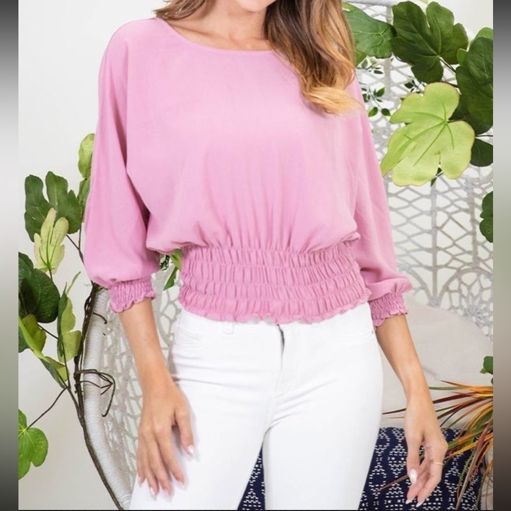 Sew In Love 3/4 sleeve scoop neck w/ruffle details, Mauve, Size XL